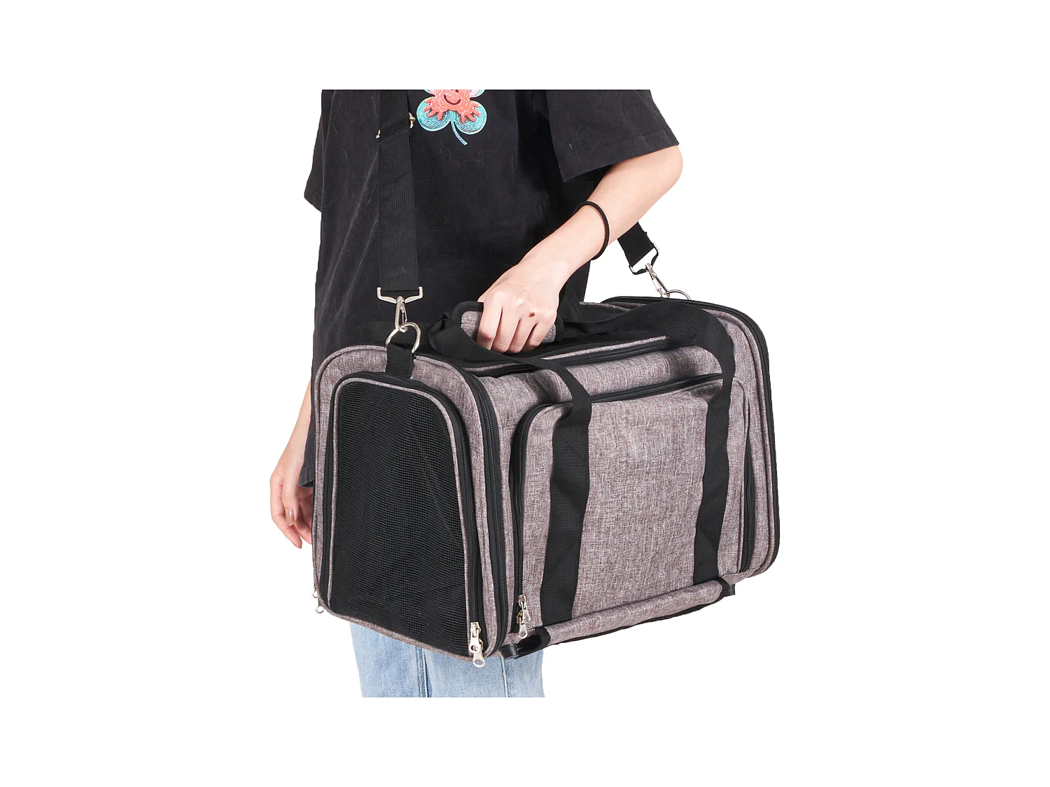 Sac de Transport pour Chat SucceBuy avec Roulettes, pour Animaux de Compagnie de Moins de 11.3 kg, 1 Bol Pliable Inclus, Gris