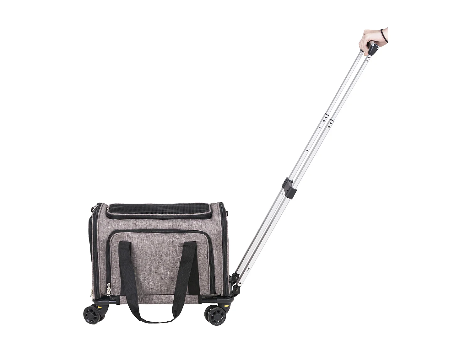 Sac de Transport pour Chat SucceBuy avec Roulettes, pour Animaux de Compagnie de Moins de 11.3 kg, 1 Bol Pliable Inclus, Gris