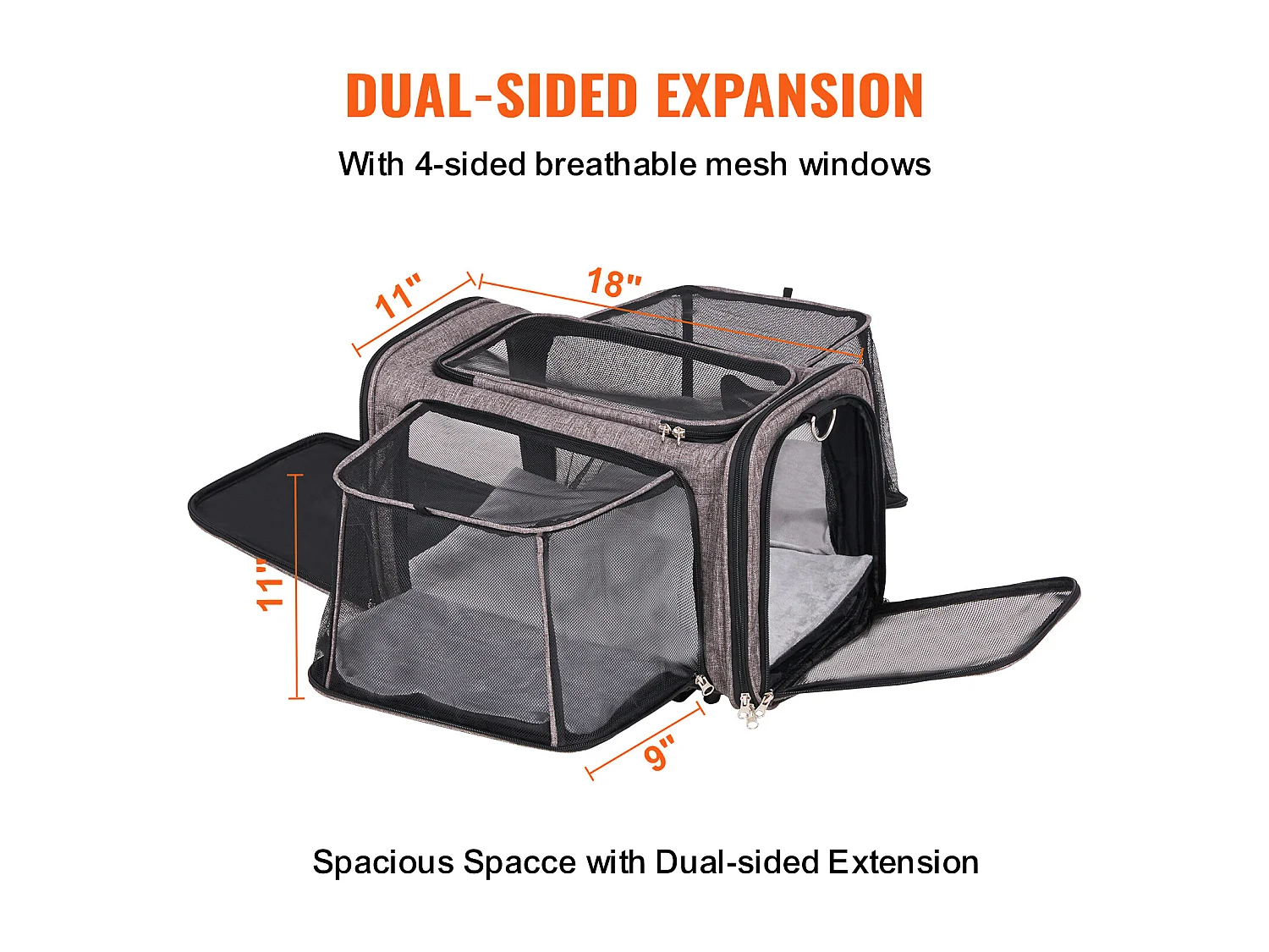 Sac de Transport pour Chat SucceBuy avec Roulettes, pour Animaux de Compagnie de Moins de 11.3 kg, 1 Bol Pliable Inclus, Gris