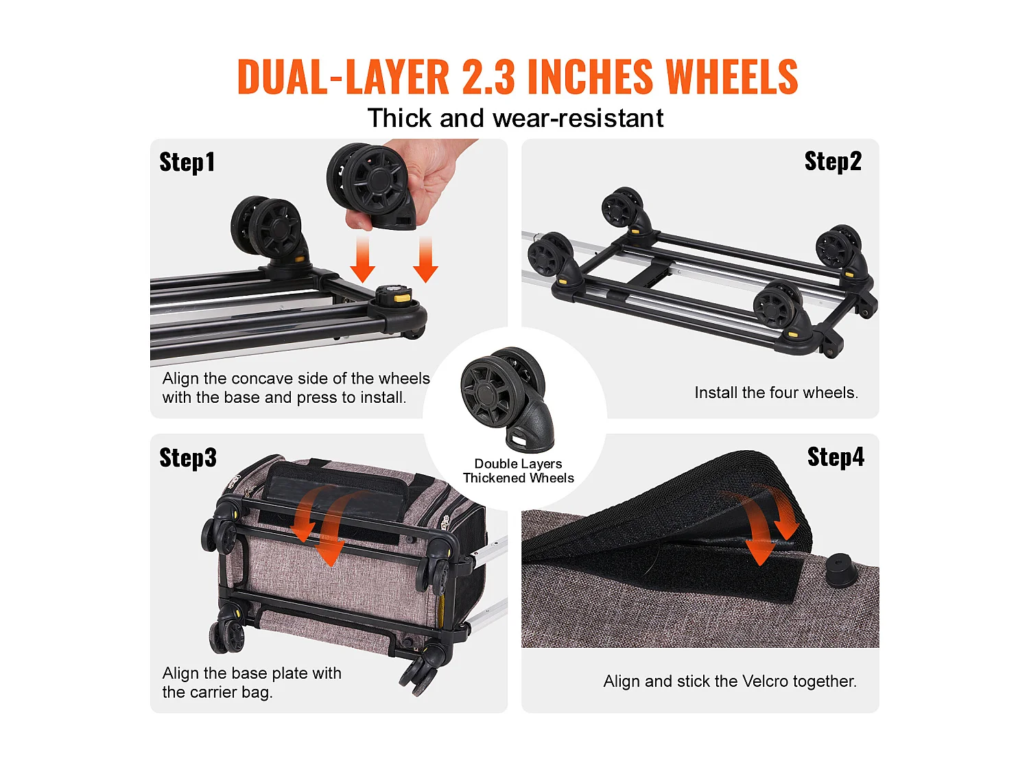 Sac de Transport pour Chat SucceBuy avec Roulettes, pour Animaux de Compagnie de Moins de 11.3 kg, 1 Bol Pliable Inclus, Gris