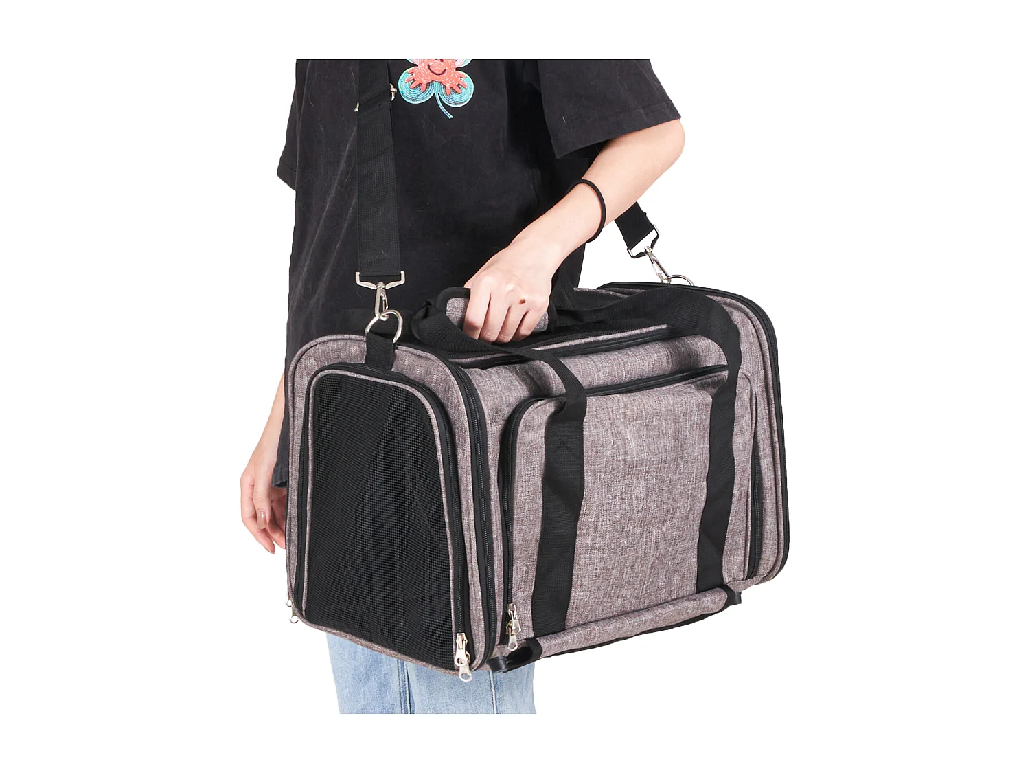 Sac de Transport pour Chat SucceBuy avec Roulettes, pour Animaux de Compagnie de Moins de 11.3 kg, 1 Bol Pliable Inclus, Gris