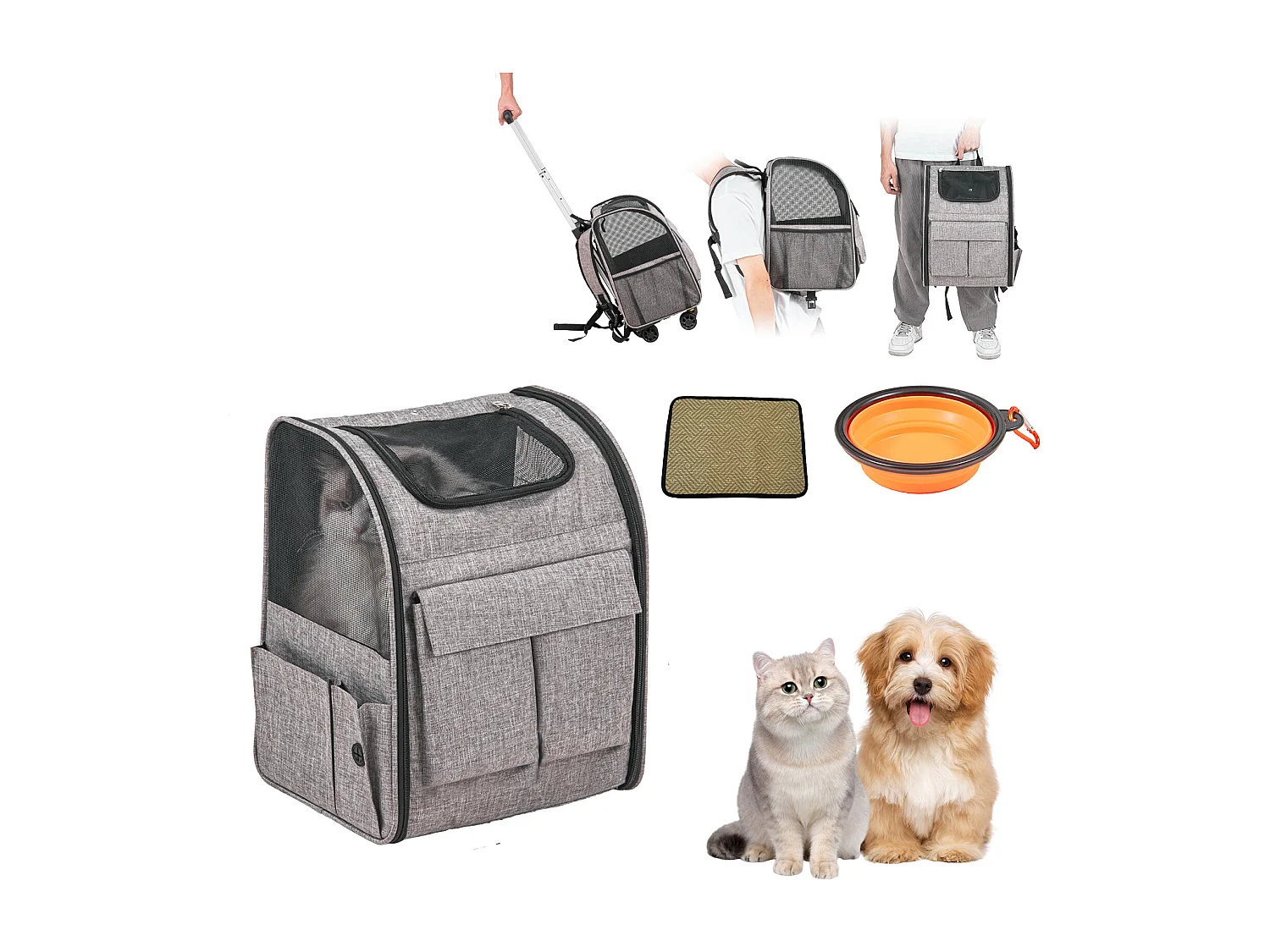 Trasportino per Gatti SucceBuy con Ruote,Trasportino per Animali Domestici con Ruote, 18 libbre, Grigio