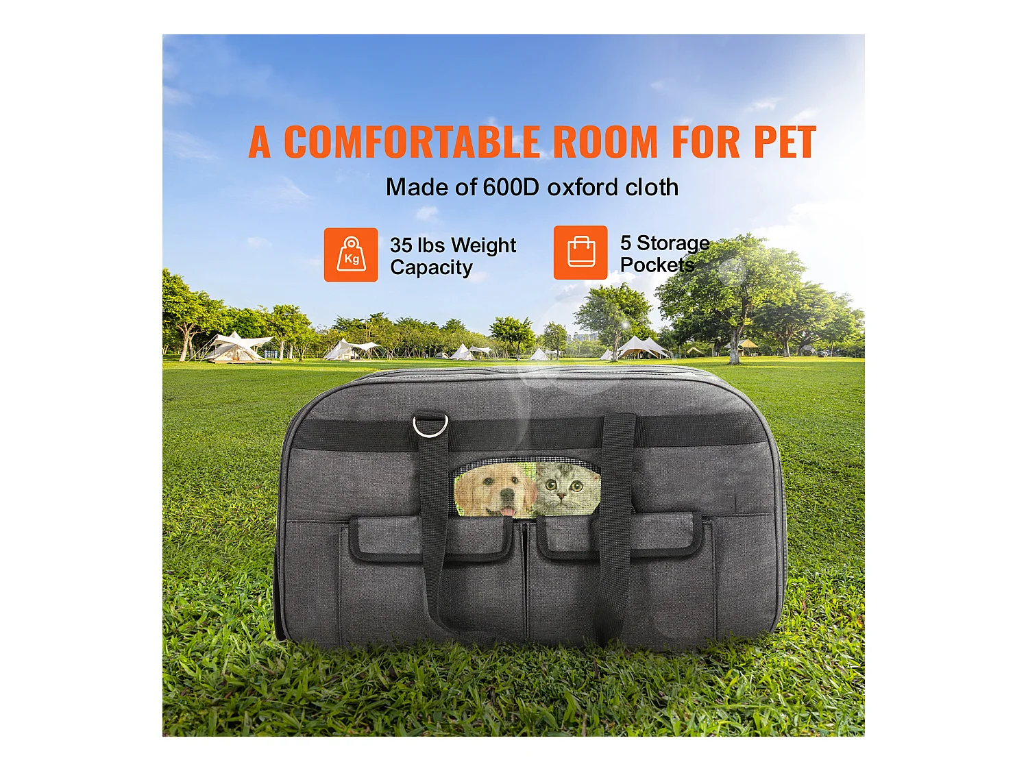 Sac de Transport pour Chat à Roulettes SucceBuy avec Poignée, Capacité de 15.87 kg, Noir