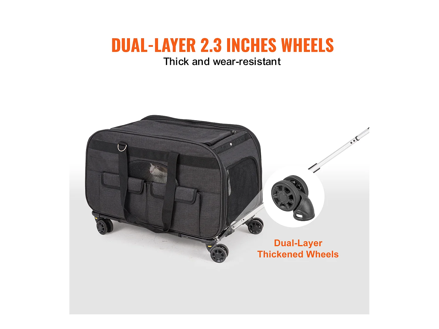 Sac de Transport pour Chat à Roulettes SucceBuy avec Poignée, Capacité de 15.87 kg, Noir