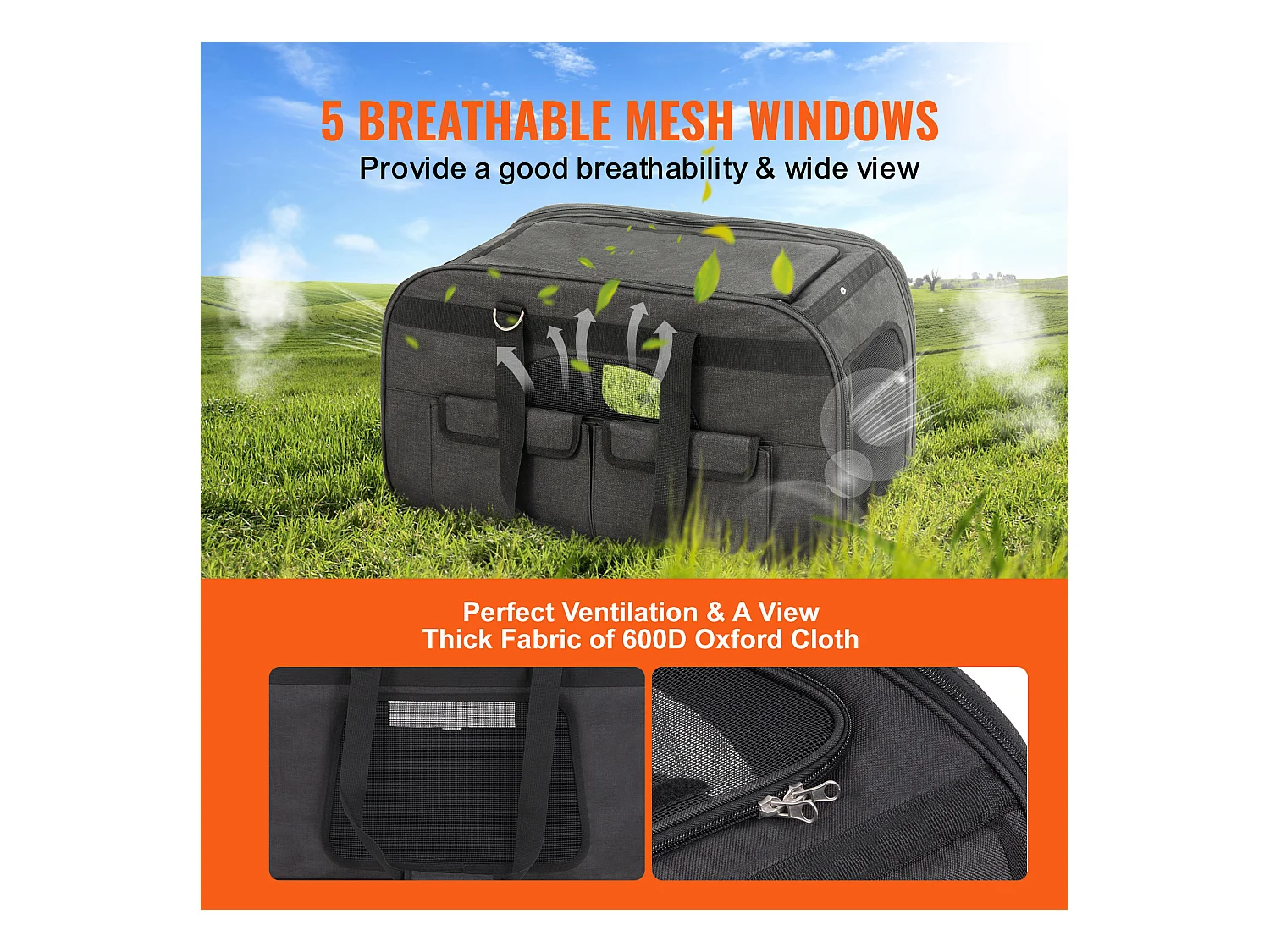 Sac de Transport pour Chat à Roulettes SucceBuy avec Poignée, Capacité de 15.87 kg, Noir