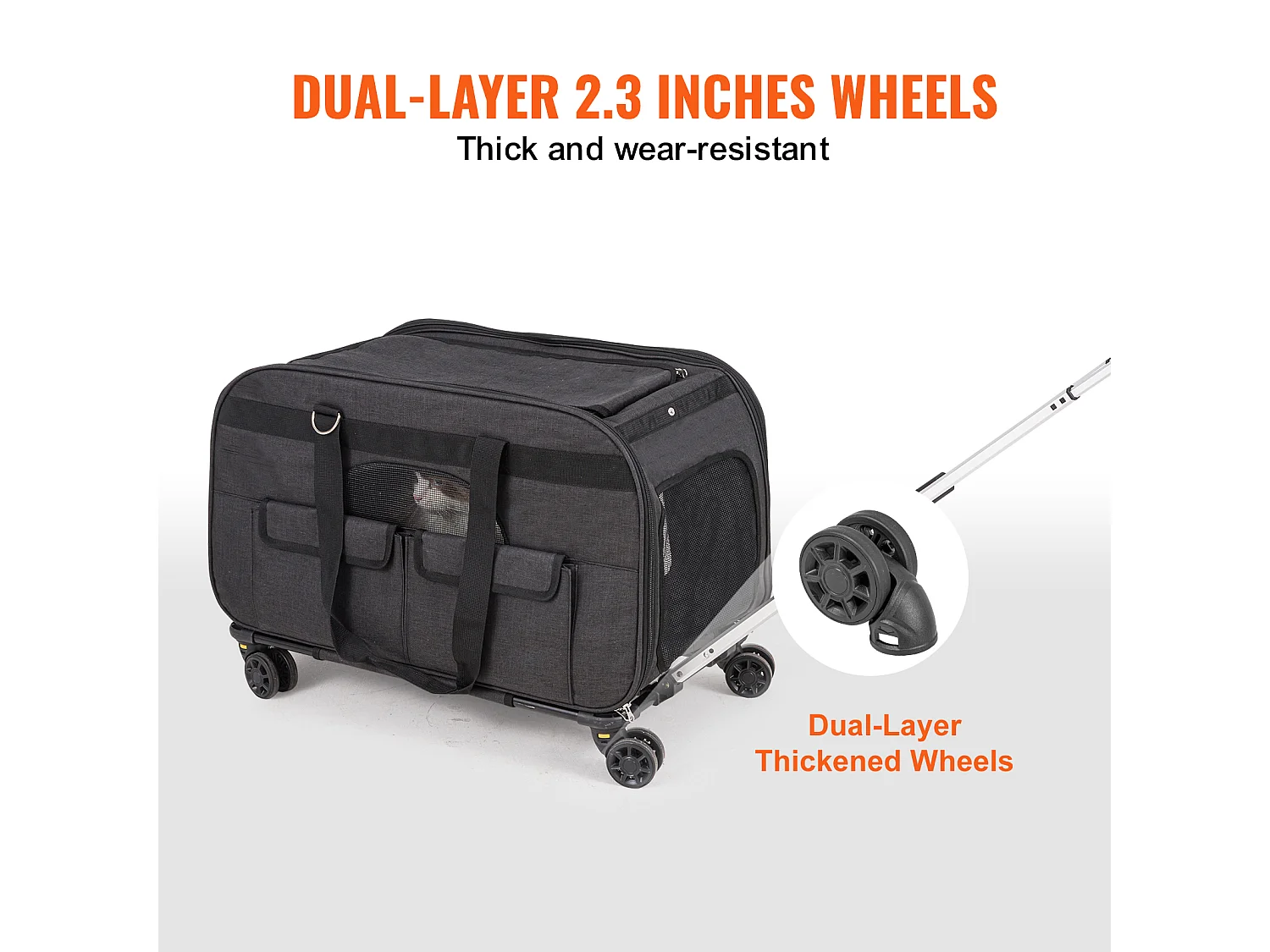 Sac de Transport pour Chat à Roulettes SucceBuy avec Poignée, Capacité de 15.87 kg, Noir