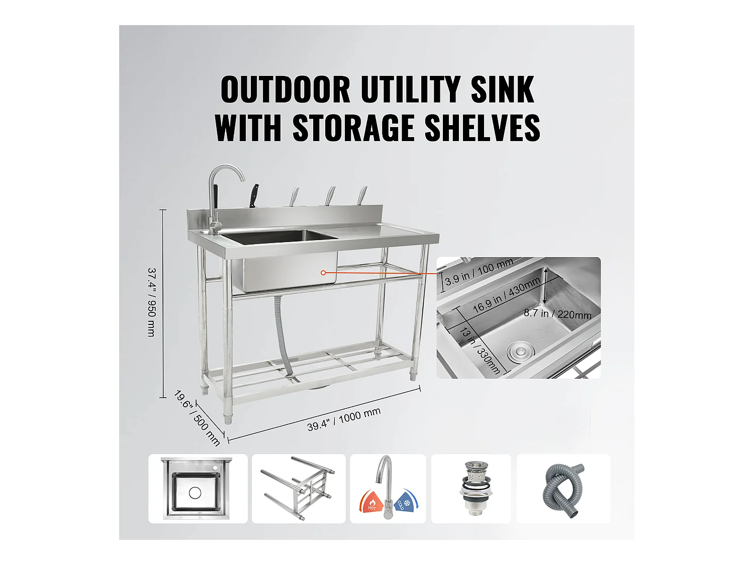 Nutzablage aus Edelstahl SucceBuy, 100x50x95 cm, für Garage, Restaurant, Wäscherei, Küche