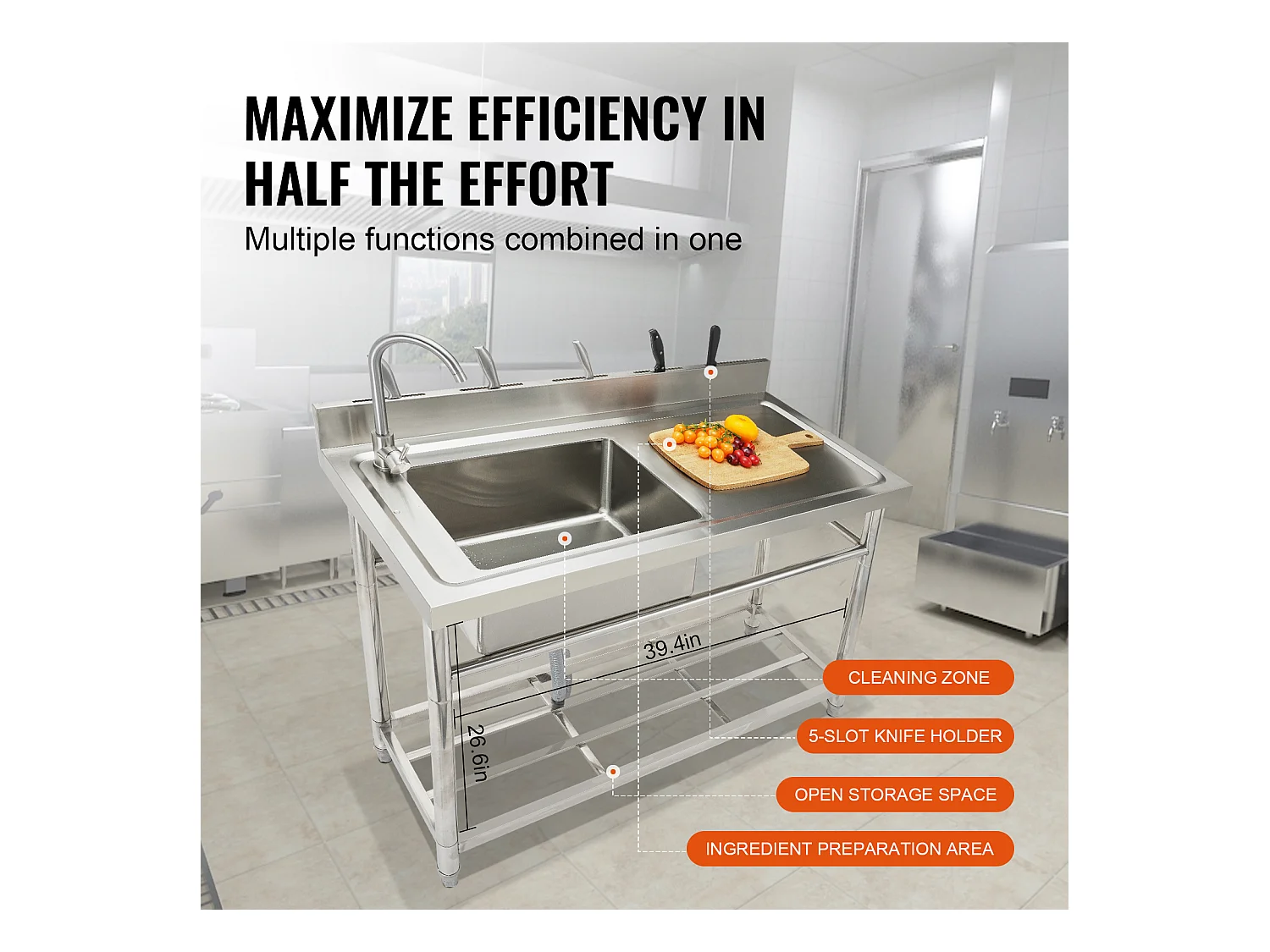 Nutzablage aus Edelstahl SucceBuy, 100x50x95 cm, für Garage, Restaurant, Wäscherei, Küche