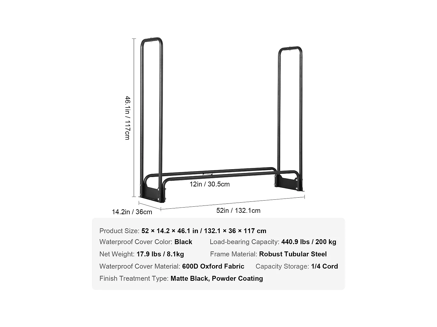 Portalegna da Esterno SucceBuy da 4,3 Piedi con Copertura, Portalegna, 52" x 14,2" x 46,1".