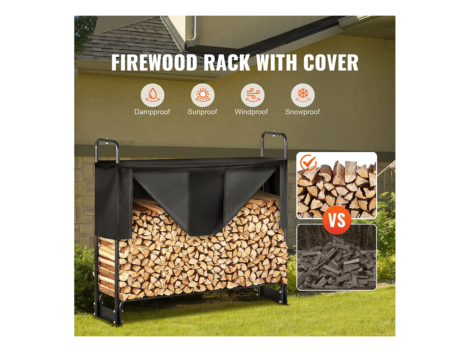 Portalegna da Esterno SucceBuy da 4,3 Piedi con Copertura, Portalegna, 52" x 14,2" x 46,1".