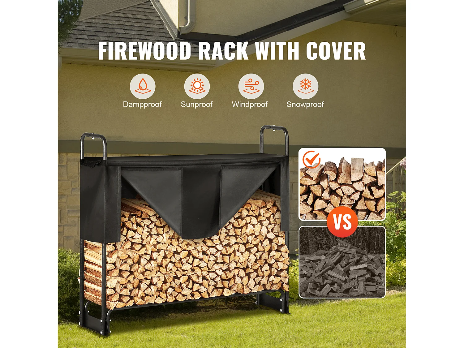 Support à Bois de chauffage Extérieur SucceBuy de 4,3 Pieds avec Couvercle, Support à Bois de Chauffage, 52" x 14,2" x 46,1".