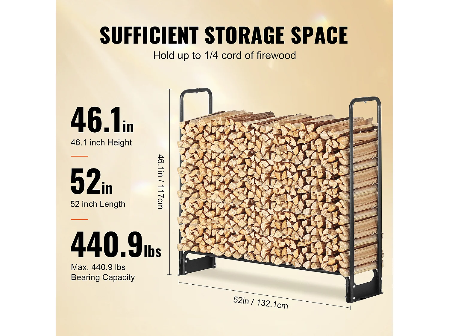 Support à Bois de chauffage Extérieur SucceBuy de 4,3 Pieds avec Couvercle, Support à Bois de Chauffage, 52" x 14,2" x 46,1".