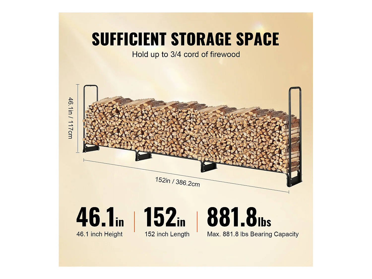 Support à Bois de Chauffage D'extérieur SucceBuy, 12.7 FT Firewood Holder 152 "x14.2 "x46.1" (Porte-bois de Chauffage Extérieur avec Couvercle)