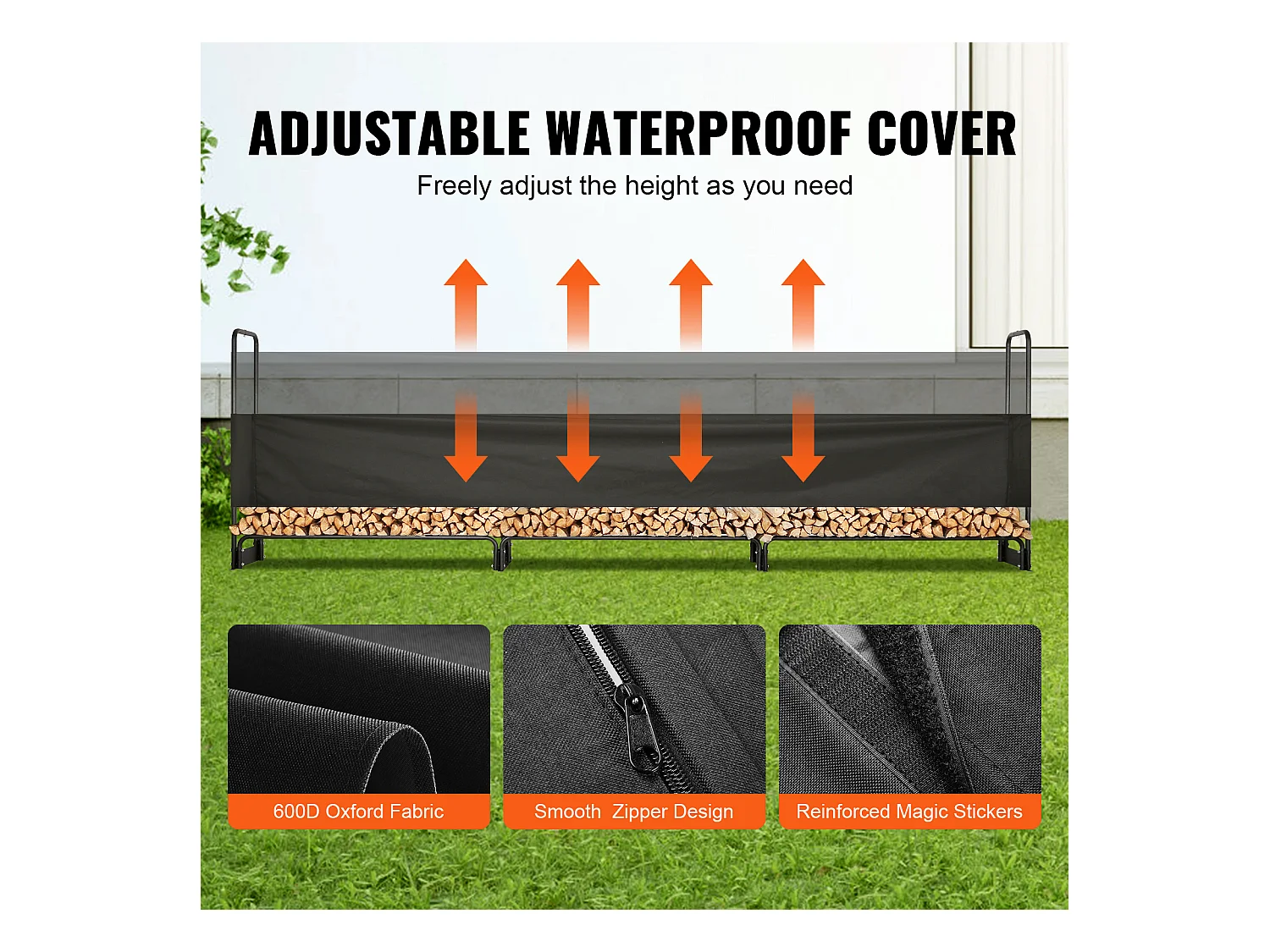 Support à Bois de Chauffage D'extérieur SucceBuy, 12.7 FT Firewood Holder 152 "x14.2 "x46.1" (Porte-bois de Chauffage Extérieur avec Couvercle)