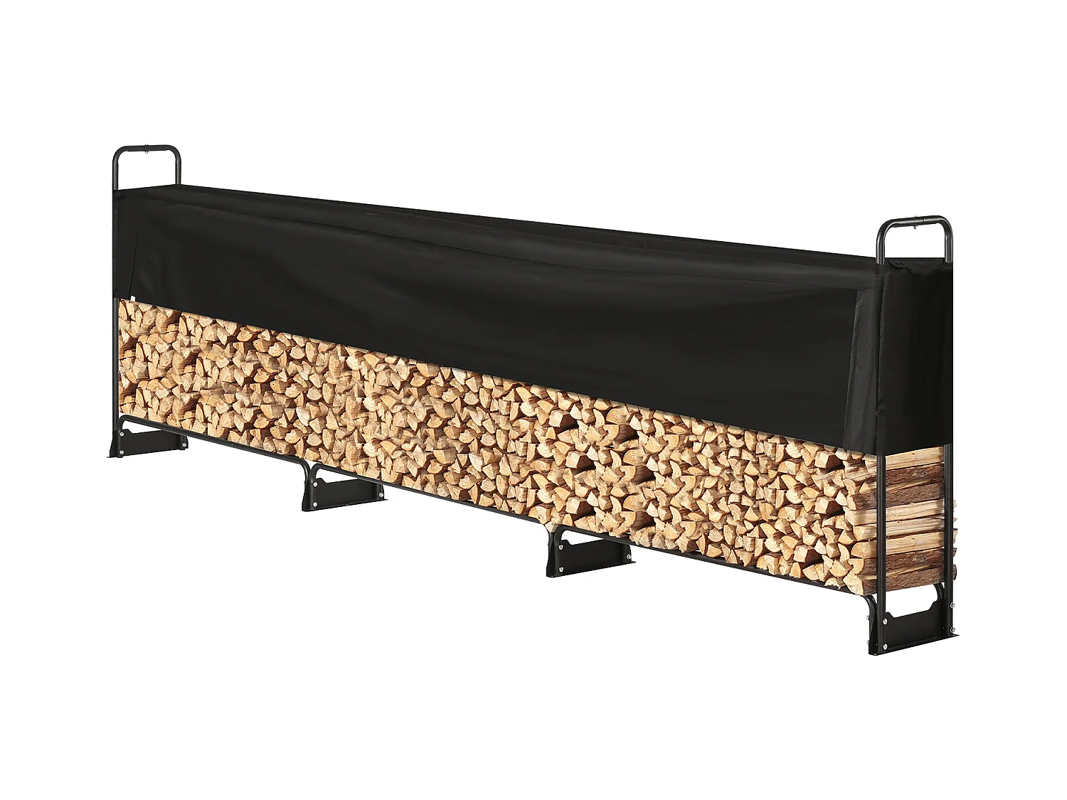 Support à Bois de Chauffage D'extérieur SucceBuy, 12.7 FT Firewood Holder 152 "x14.2 "x46.1" (Porte-bois de Chauffage Extérieur avec Couvercle)