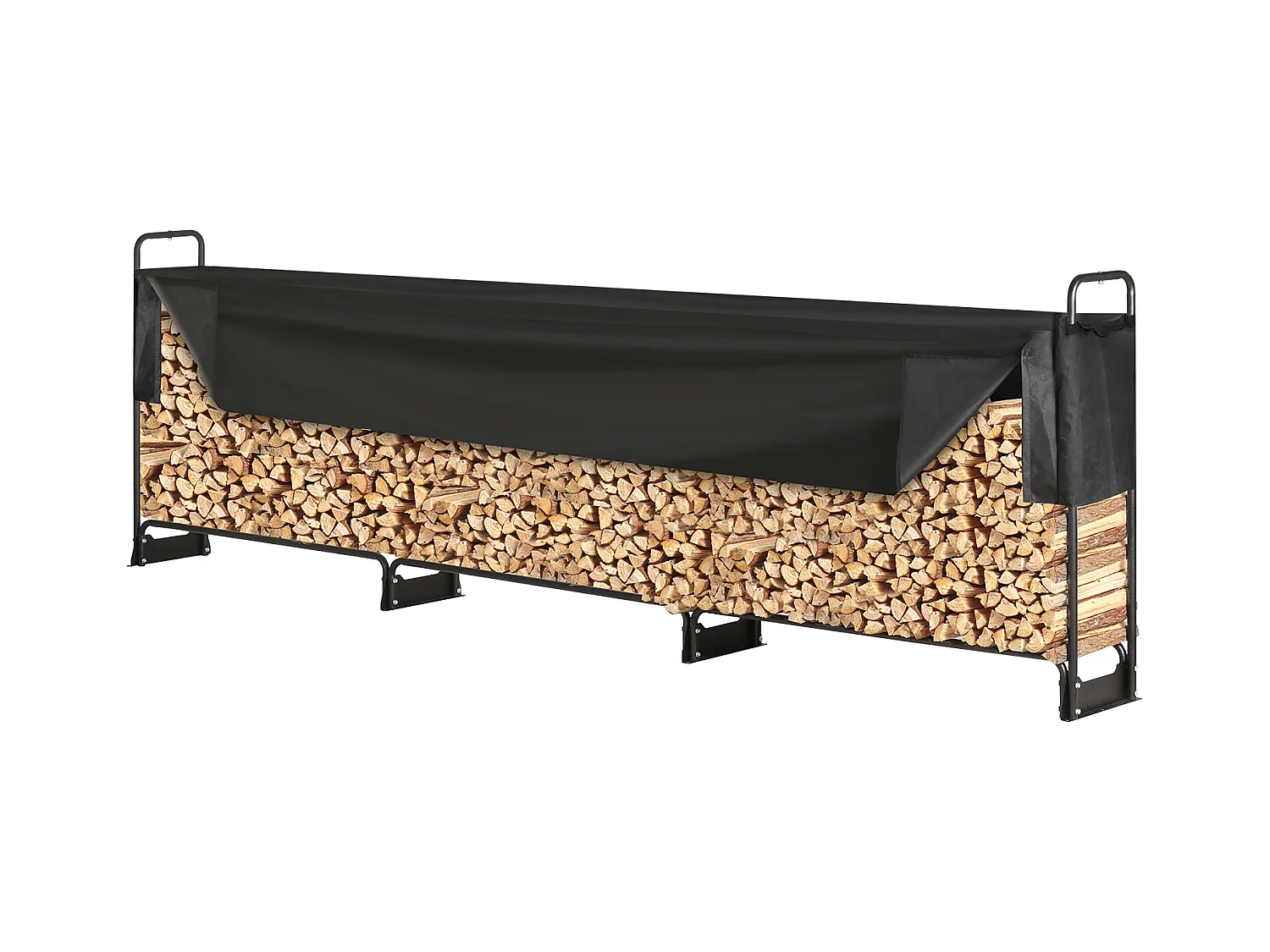 Support à Bois de Chauffage D'extérieur SucceBuy, 12.7 FT Firewood Holder 152 "x14.2 "x46.1" (Porte-bois de Chauffage Extérieur avec Couvercle)