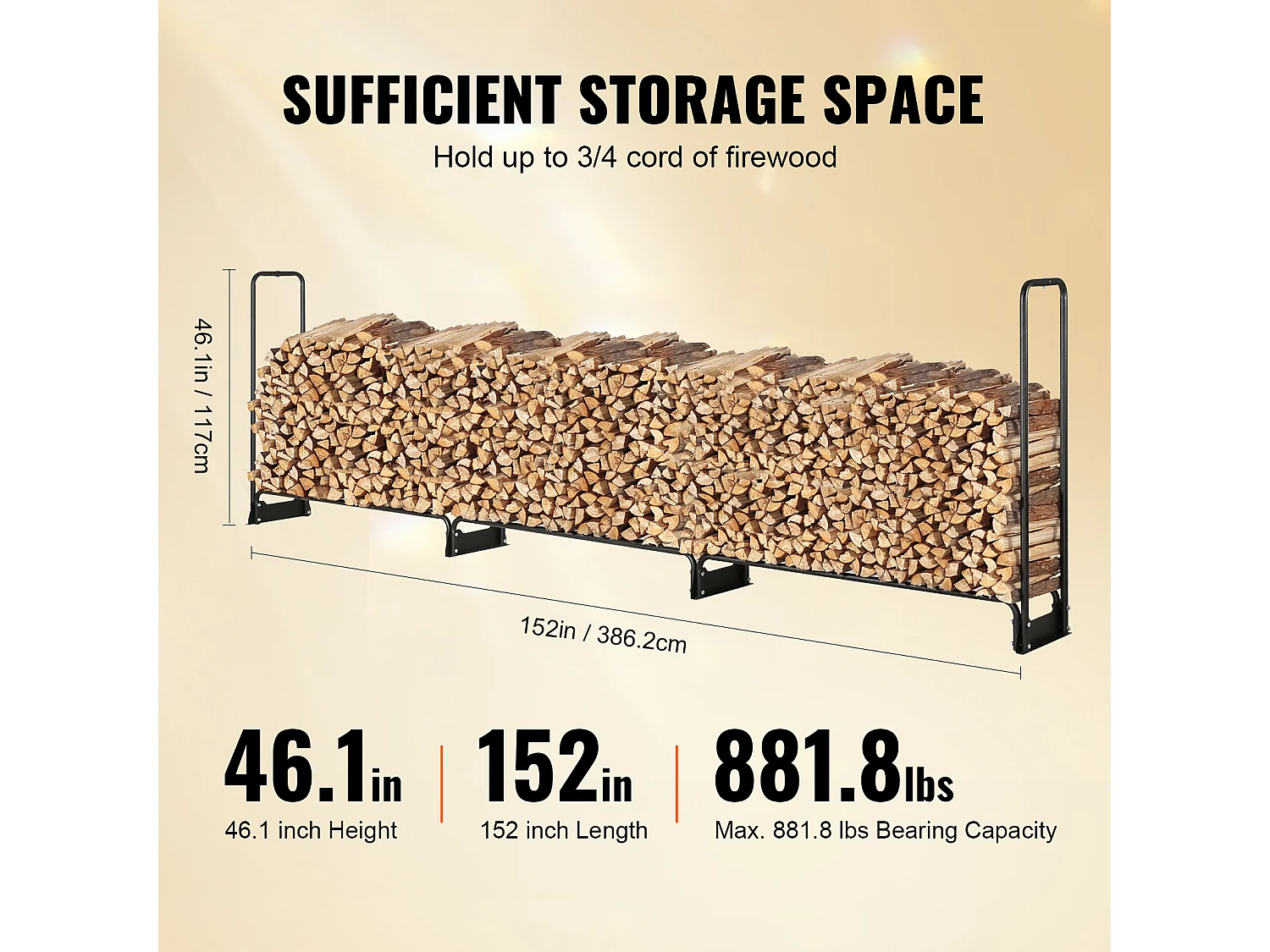 Support à Bois de Chauffage D'extérieur SucceBuy, 12.7 FT Firewood Holder 152 "x14.2 "x46.1" (Porte-bois de Chauffage Extérieur avec Couvercle)