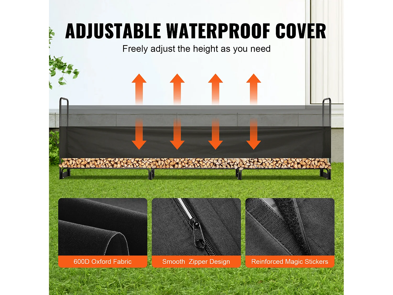 Support à Bois de Chauffage D'extérieur SucceBuy, 12.7 FT Firewood Holder 152 "x14.2 "x46.1" (Porte-bois de Chauffage Extérieur avec Couvercle)