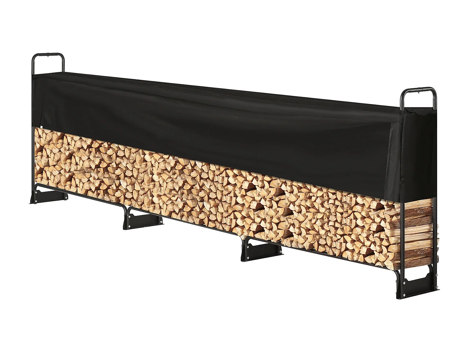 Support à Bois de Chauffage D'extérieur SucceBuy, 12.7 FT Firewood Holder 152 "x14.2 "x46.1" (Porte-bois de Chauffage Extérieur avec Couvercle)