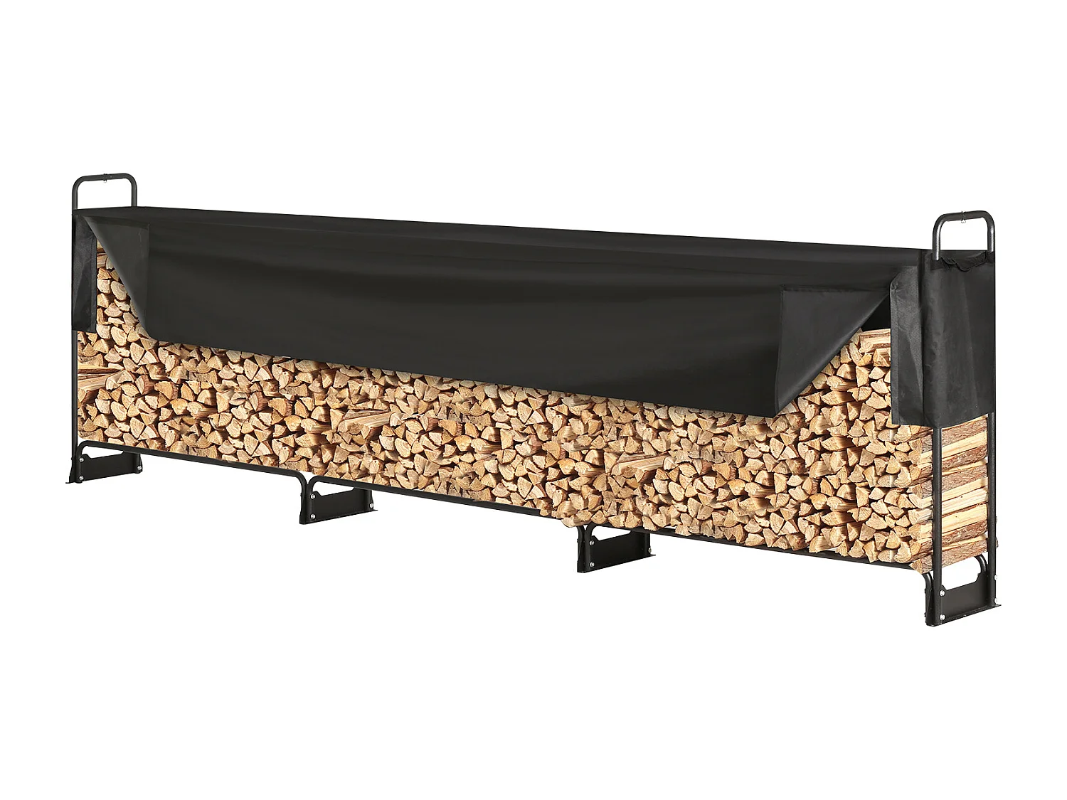 Support à Bois de Chauffage D'extérieur SucceBuy, 12.7 FT Firewood Holder 152 "x14.2 "x46.1" (Porte-bois de Chauffage Extérieur avec Couvercle)