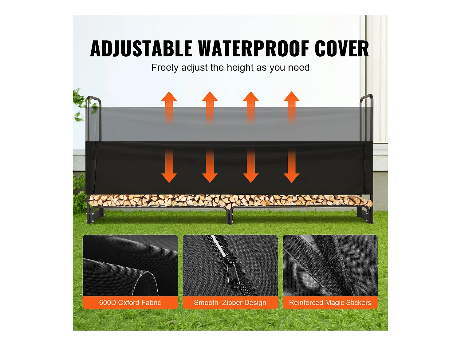 Support à Bois de Chauffage D'extérieur SucceBuy de 2,6 M (8,5 Pi), 2,5 M(102 Po) x 36,6 M (14,2 Po) x 117,5 Cm (46,1 Po), avec Couvercle et Support Robuste.