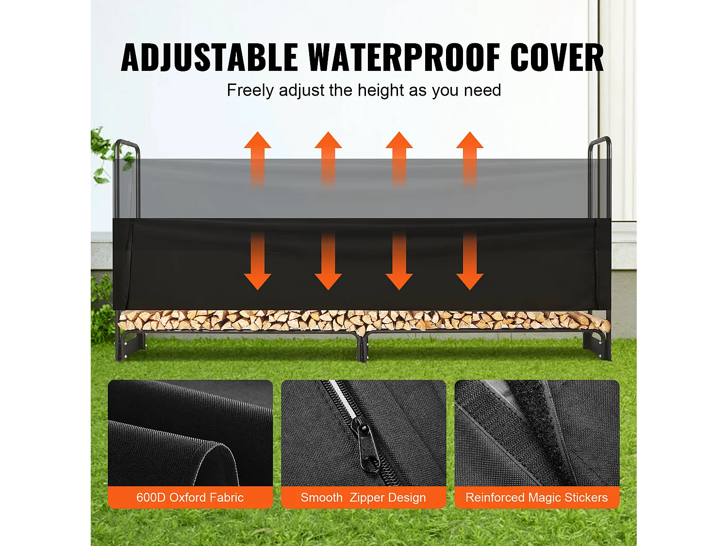 Support à Bois de Chauffage D'extérieur SucceBuy de 2,6 M (8,5 Pi), 2,5 M(102 Po) x 36,6 M (14,2 Po) x 117,5 Cm (46,1 Po), avec Couvercle et Support Robuste.