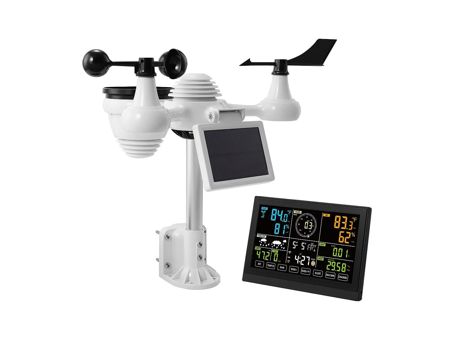 Station Météo Wi-Fi 7 en 1 SucceBuy avec Écran Couleur de 19.05 cm et Capteur Extérieur Sans Fil