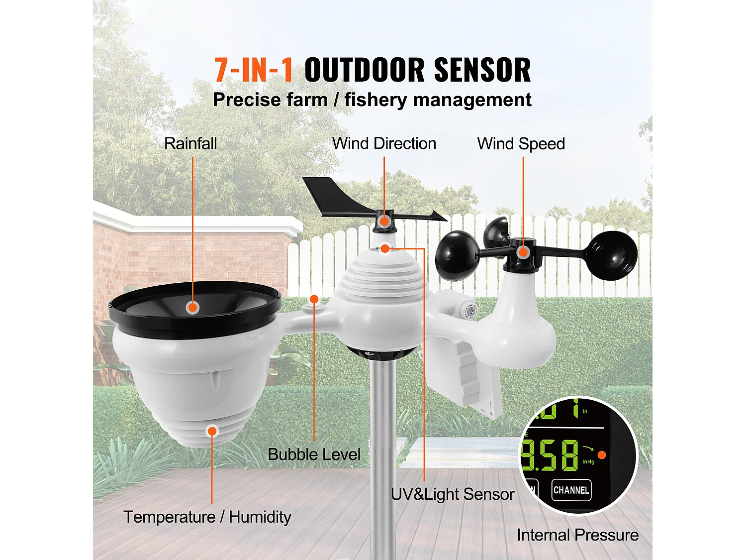 Station Météo Wi-Fi 7 en 1 SucceBuy avec Écran Couleur de 19.05 cm et Capteur Extérieur Sans Fil