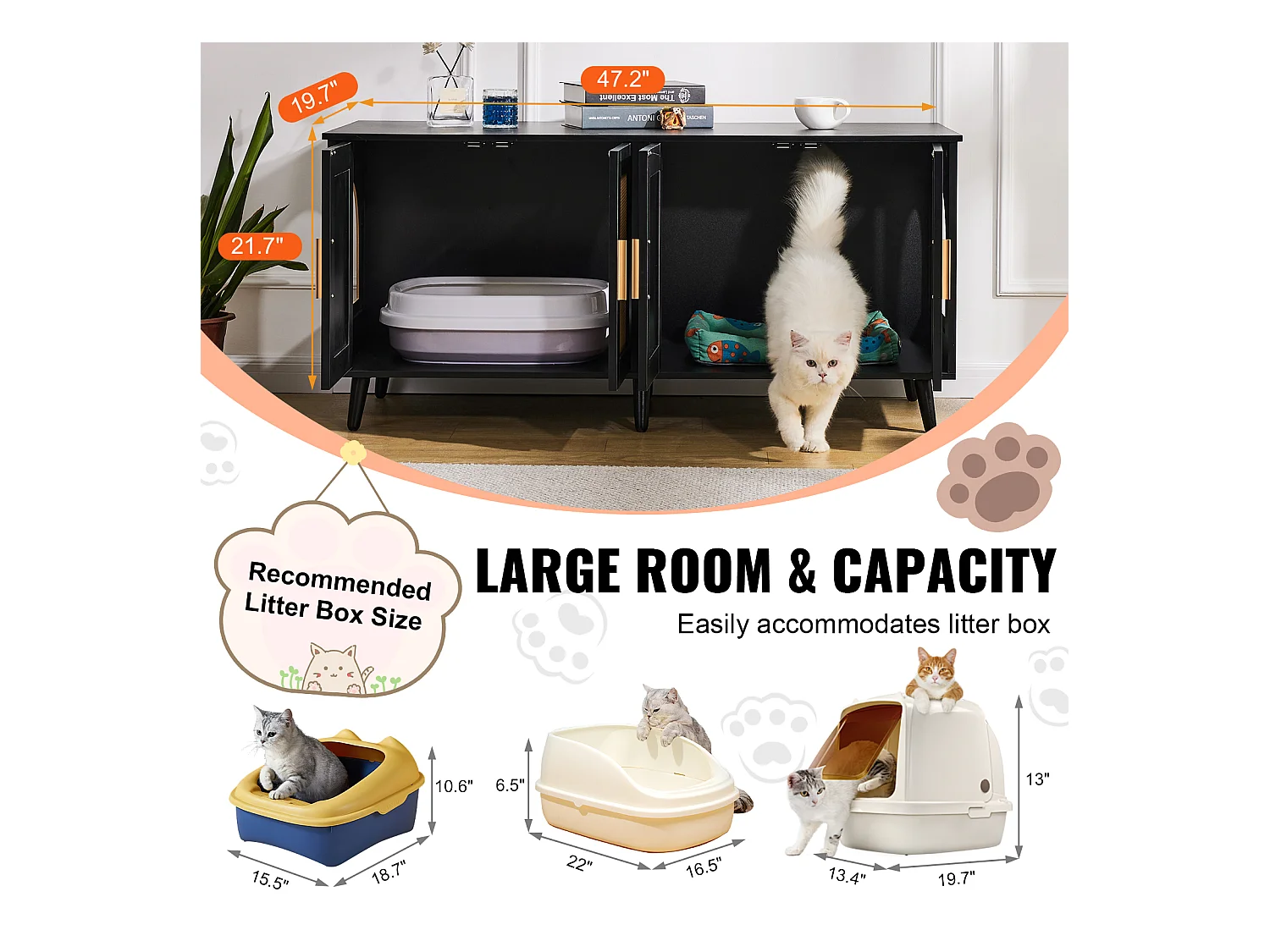 Bac à Litière pour Chat SucceBuy, Meuble Caché en Bois Avec 2 Pièces, Noir