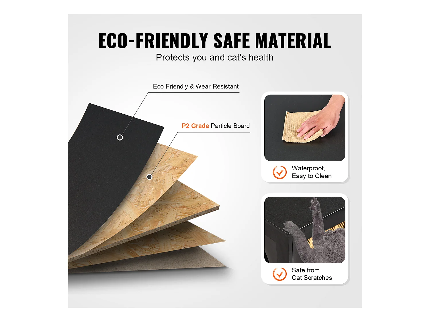 Bac à Litière pour Chat SucceBuy, Meuble Caché en Bois Avec 2 Pièces, Noir