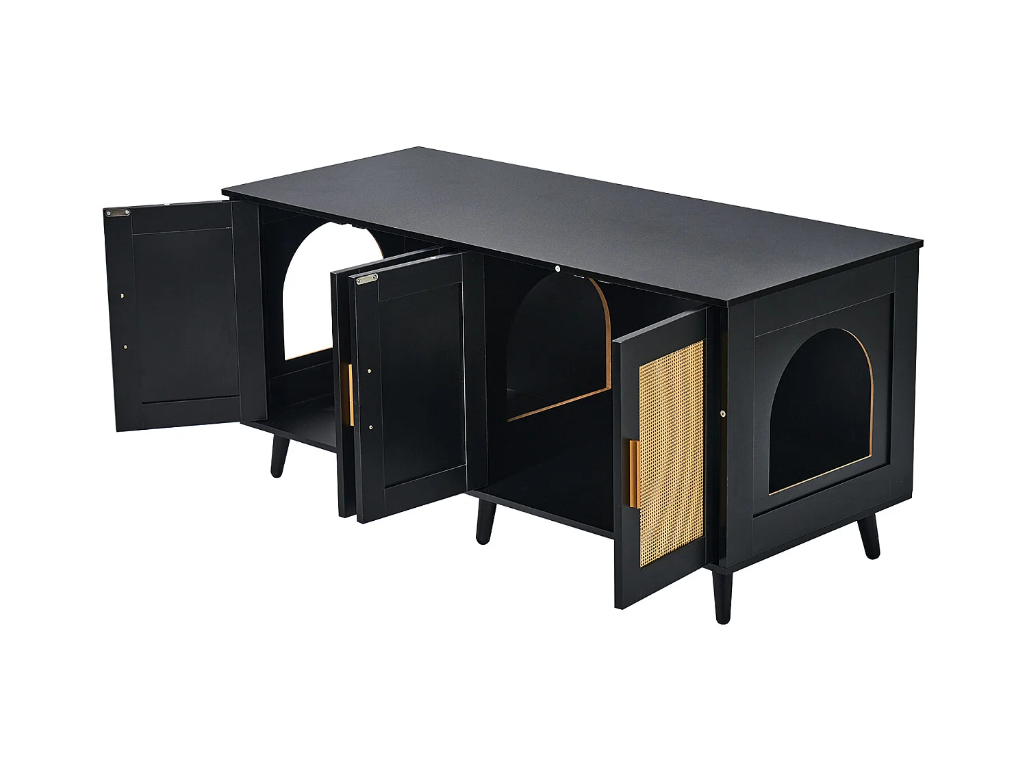 Bac à Litière pour Chat SucceBuy, Meuble Caché en Bois Avec 2 Pièces, Noir