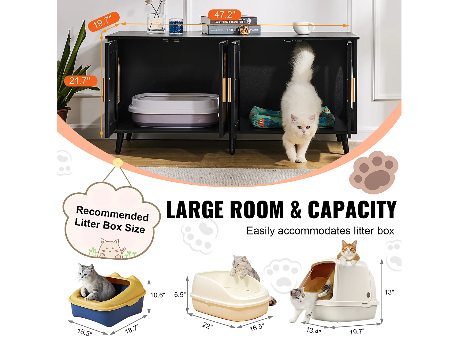 Bac à Litière pour Chat SucceBuy, Meuble Caché en Bois Avec 2 Pièces, Noir