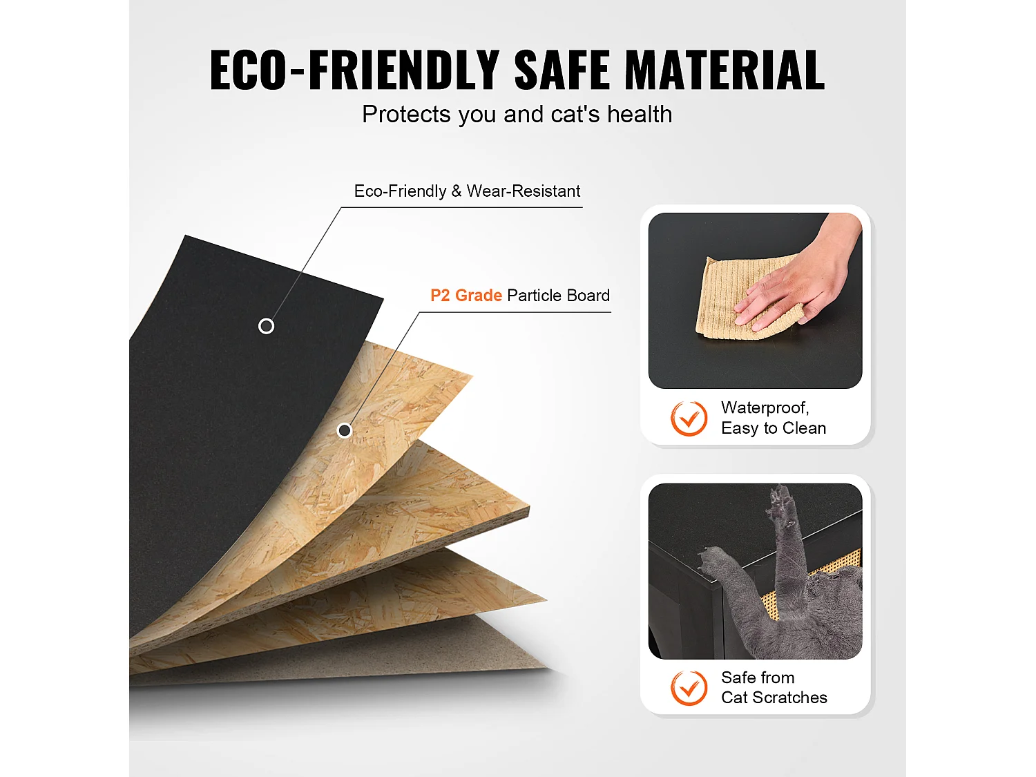 Bac à Litière pour Chat SucceBuy, Meuble Caché en Bois Avec 2 Pièces, Noir