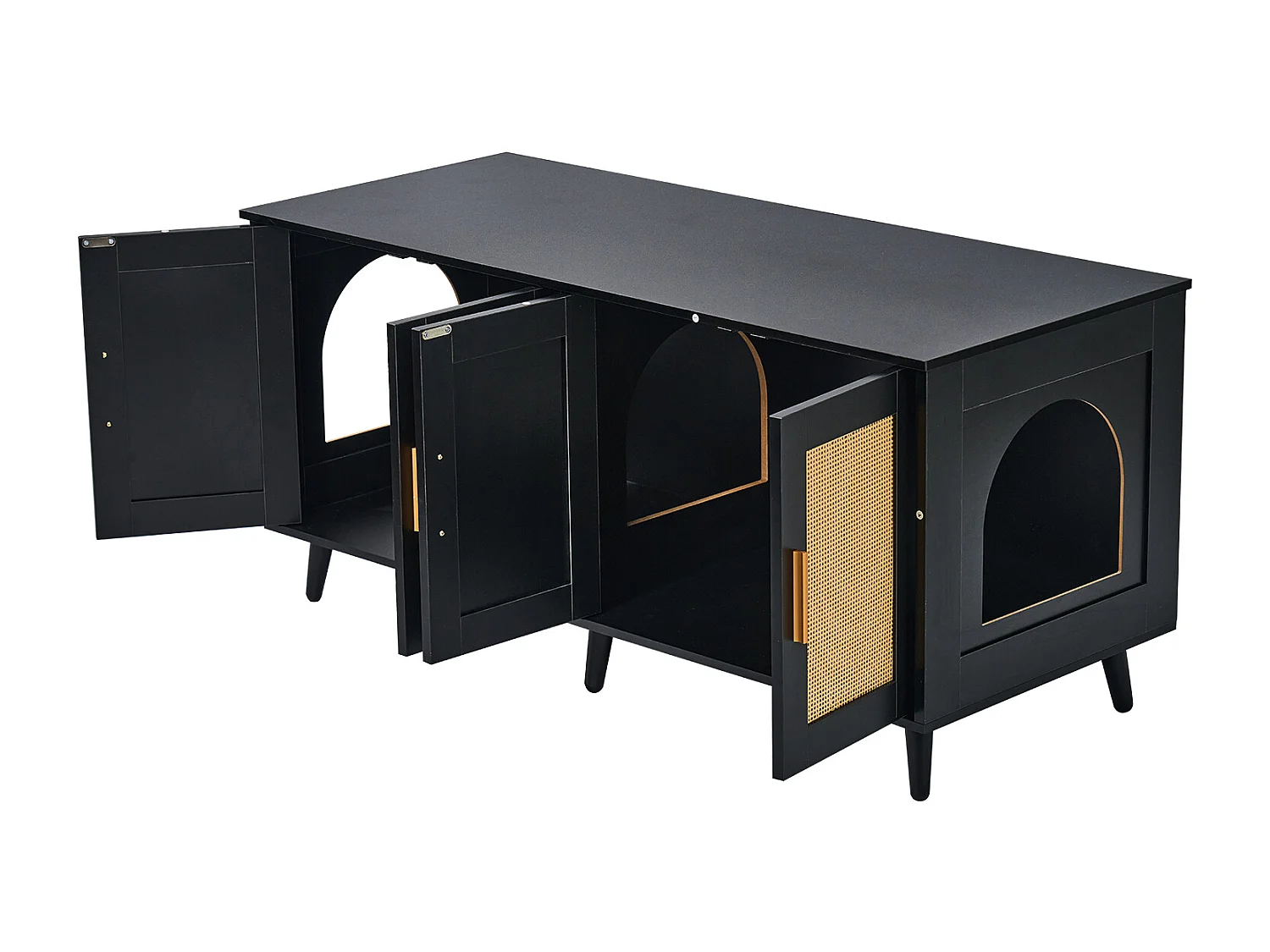 Bac à Litière pour Chat SucceBuy, Meuble Caché en Bois Avec 2 Pièces, Noir