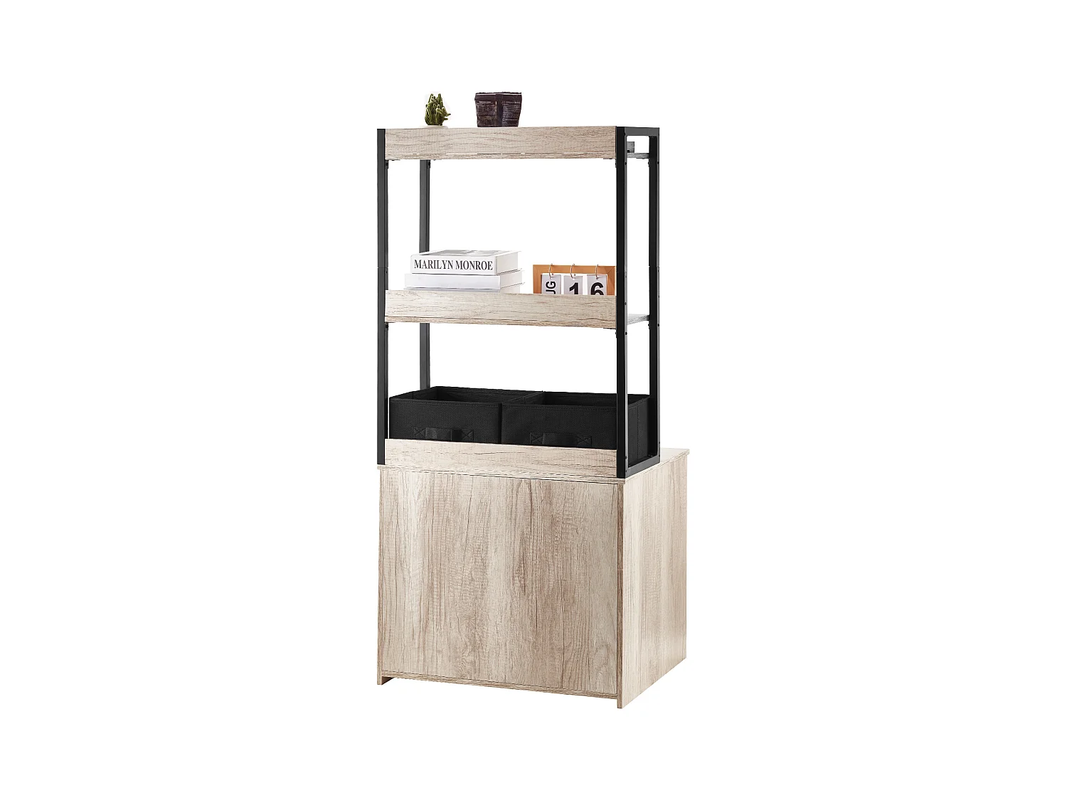 Caixa de Areia, SucceBuy Compartimento para Caixa de Areia para Gatos, Armário Oculto para Caixa de Areia, 2 Prateleiras e 2 Cestos