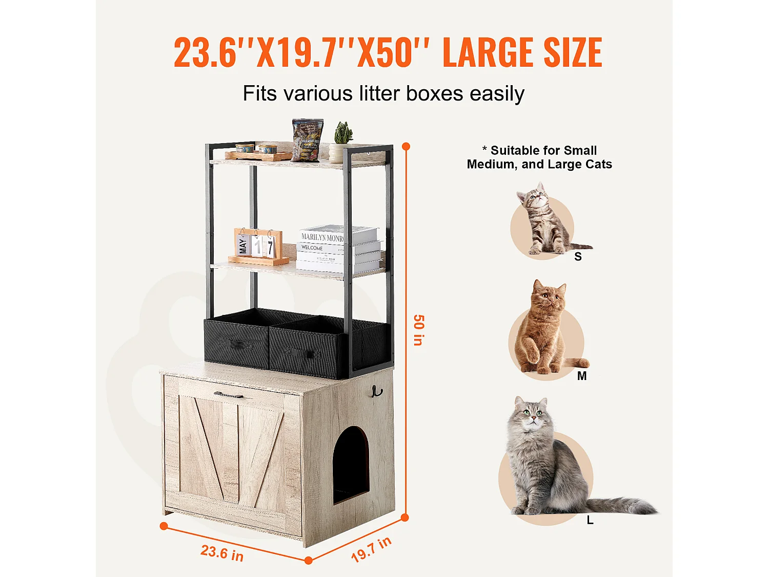 Bac à Litière, SucceBuy Enceinte pour Bac à Litière pour Chat, Meuble pour Bac à Litière Caché, 2 Étagères et 2 Paniers