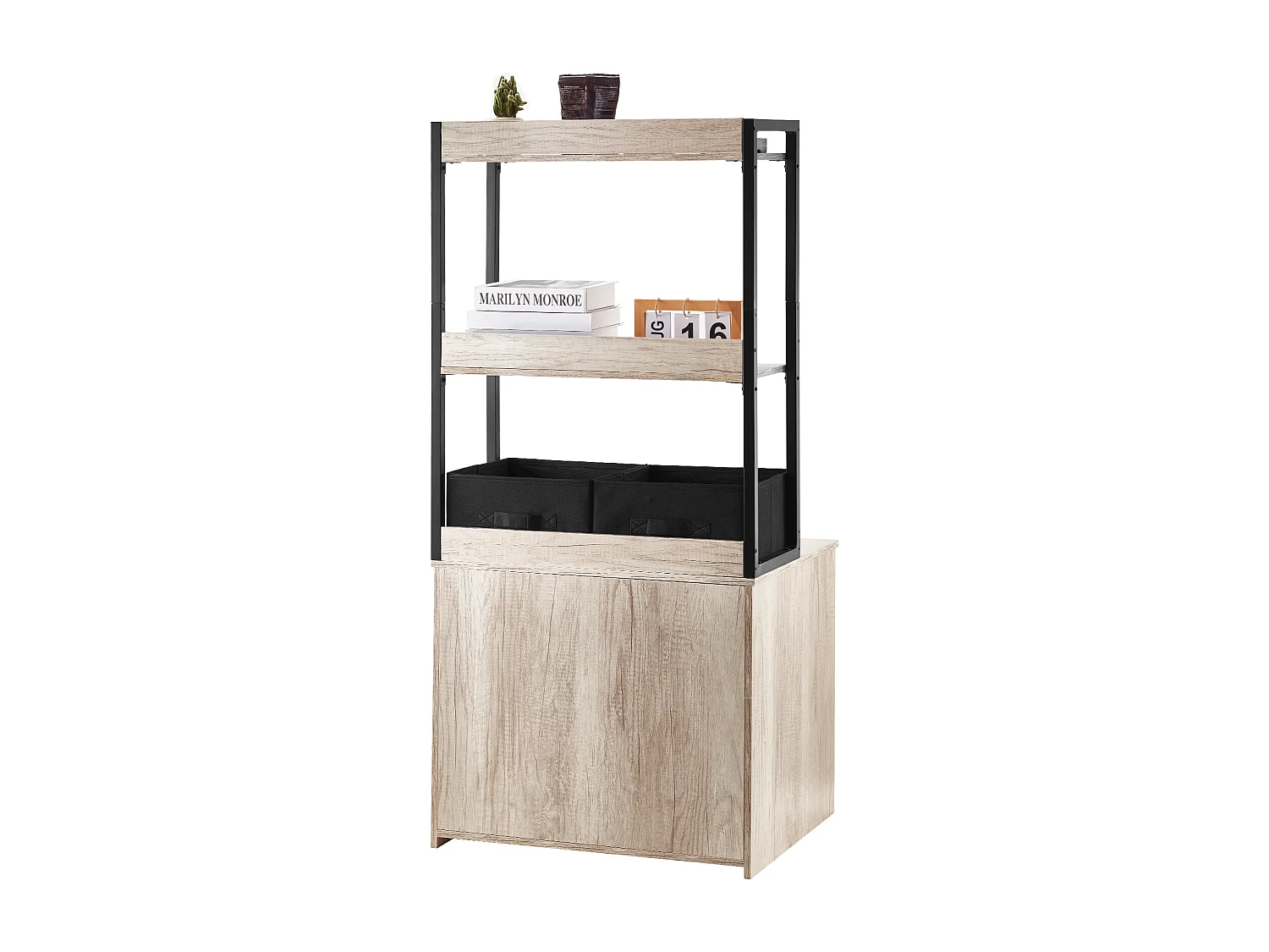 Bac à Litière, SucceBuy Enceinte pour Bac à Litière pour Chat, Meuble pour Bac à Litière Caché, 2 Étagères et 2 Paniers