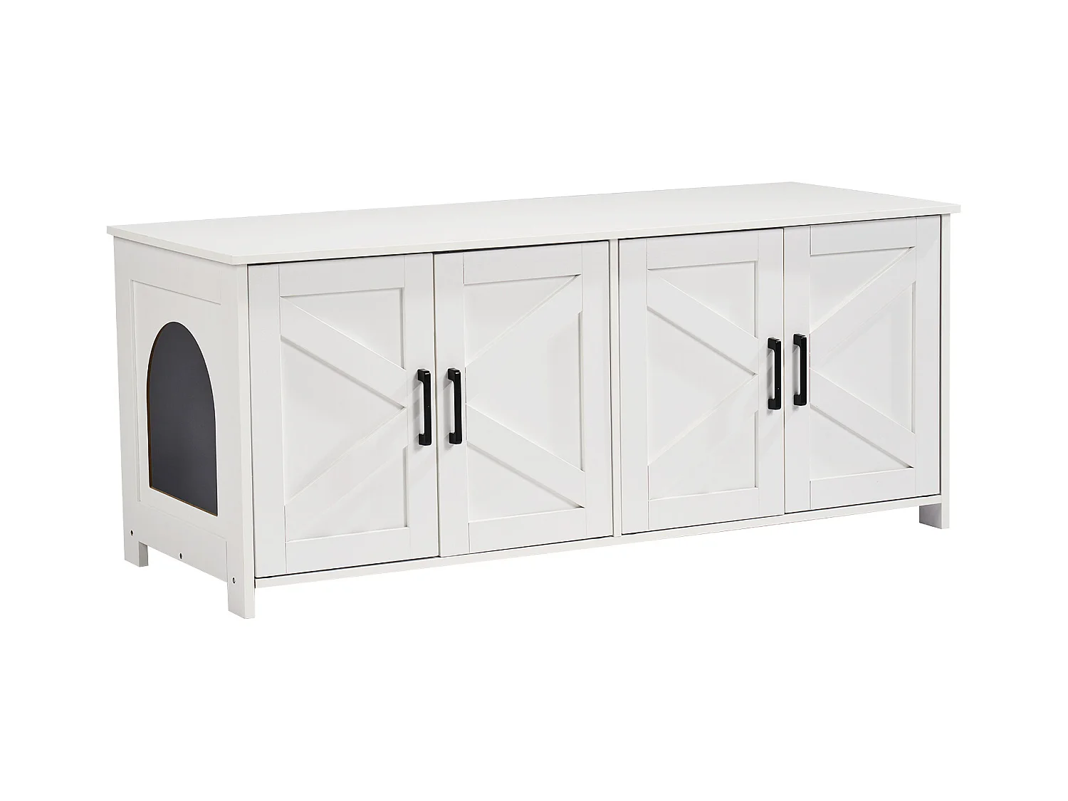 Bac à Litière SucceBuy pour Chat, Meuble Caché en Bois Avec 2 Pièces, Adapte à la Plupart des Bacs à Litière, Blanc