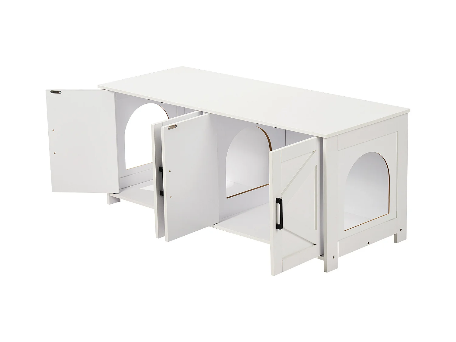 Bac à Litière SucceBuy pour Chat, Meuble Caché en Bois Avec 2 Pièces, Adapte à la Plupart des Bacs à Litière, Blanc