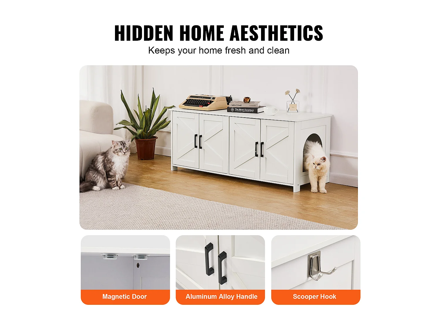 Bac à Litière SucceBuy pour Chat, Meuble Caché en Bois Avec 2 Pièces, Adapte à la Plupart des Bacs à Litière, Blanc