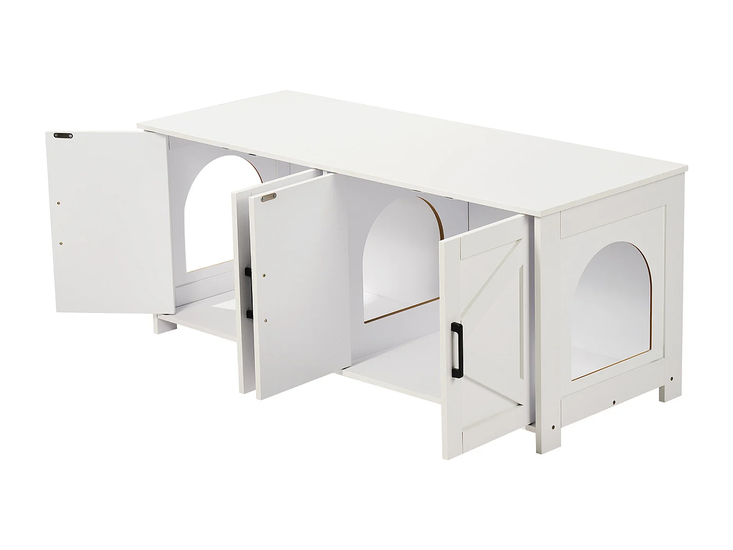 Bac à Litière SucceBuy pour Chat, Meuble Caché en Bois Avec 2 Pièces, Adapte à la Plupart des Bacs à Litière, Blanc