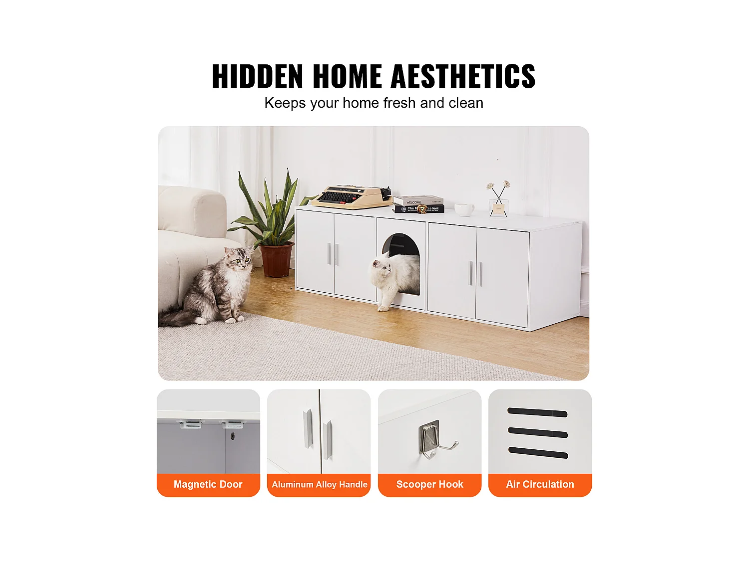 Toilette pour Chat SucceBuy , Meubles Cachés en Bois, 147cm, Blanc