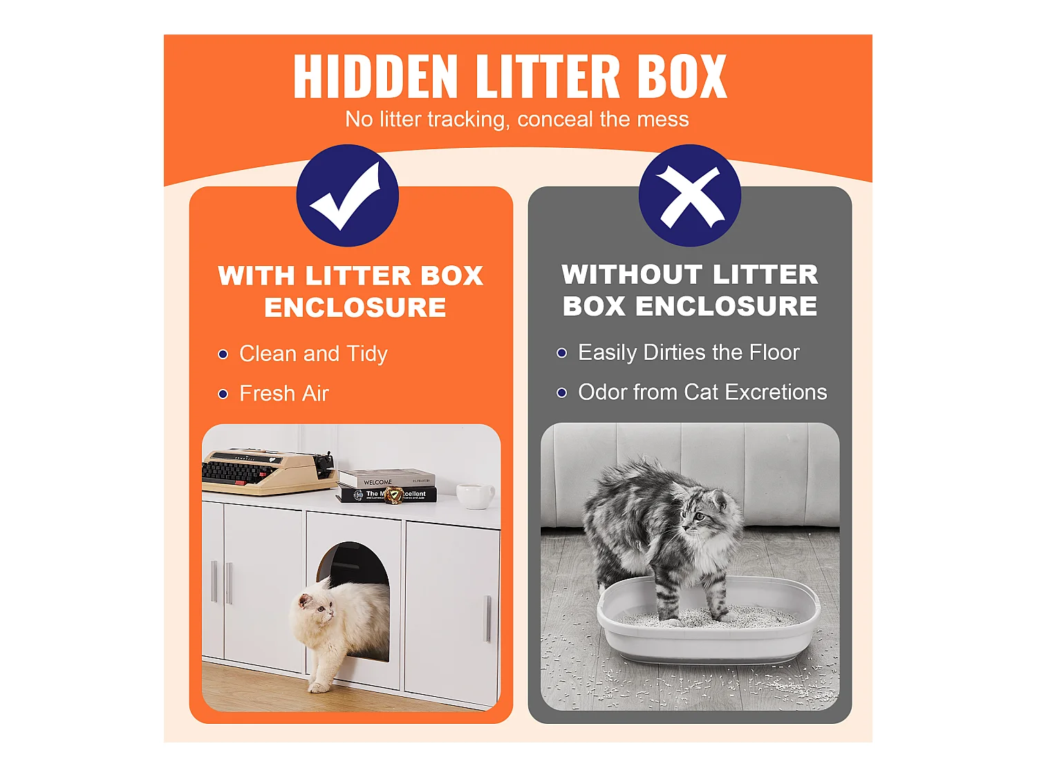 Toilette pour Chat SucceBuy , Meubles Cachés en Bois, 147cm, Blanc