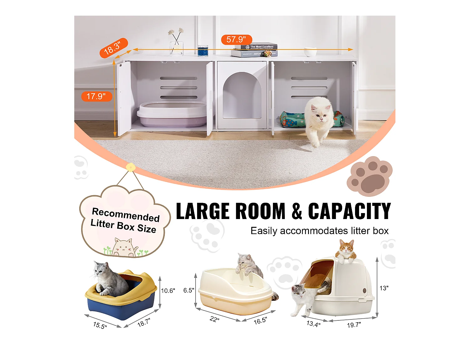 Toilette pour Chat SucceBuy , Meubles Cachés en Bois, 147cm, Blanc