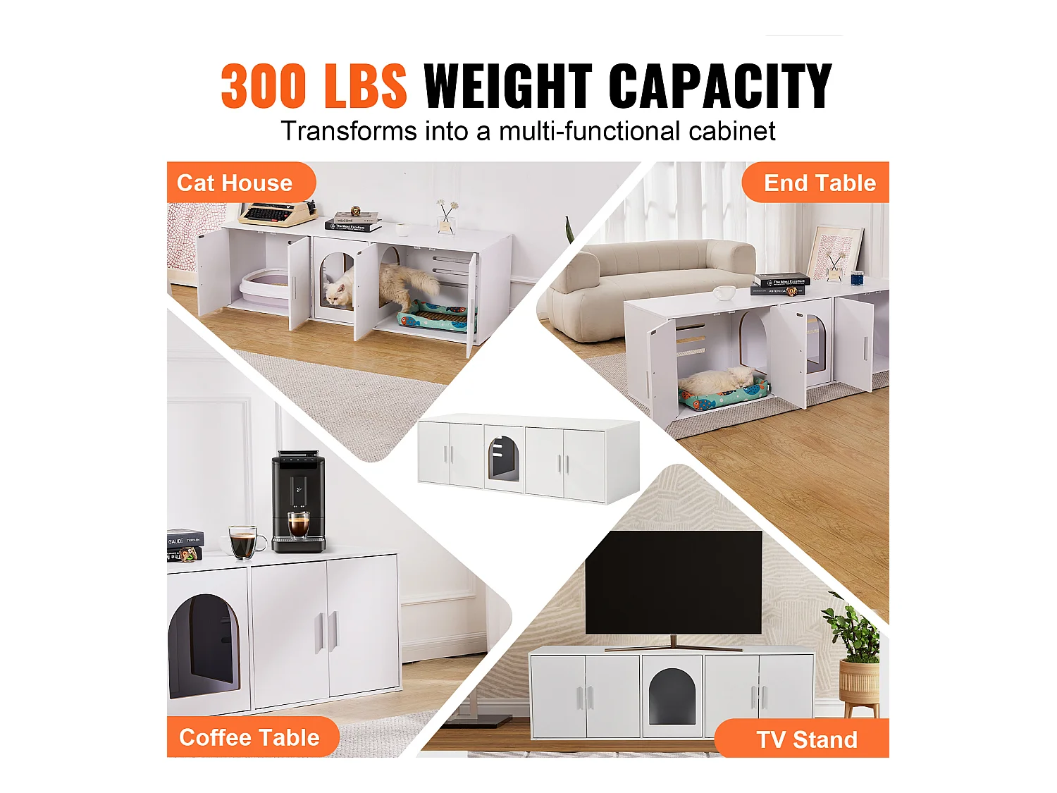 Toilette pour Chat SucceBuy , Meubles Cachés en Bois, 147cm, Blanc