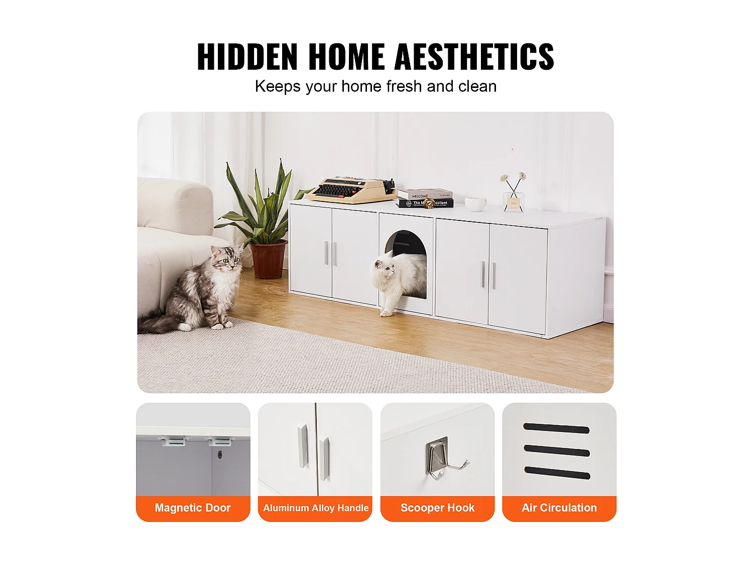 Toilette pour Chat SucceBuy , Meubles Cachés en Bois, 147cm, Blanc