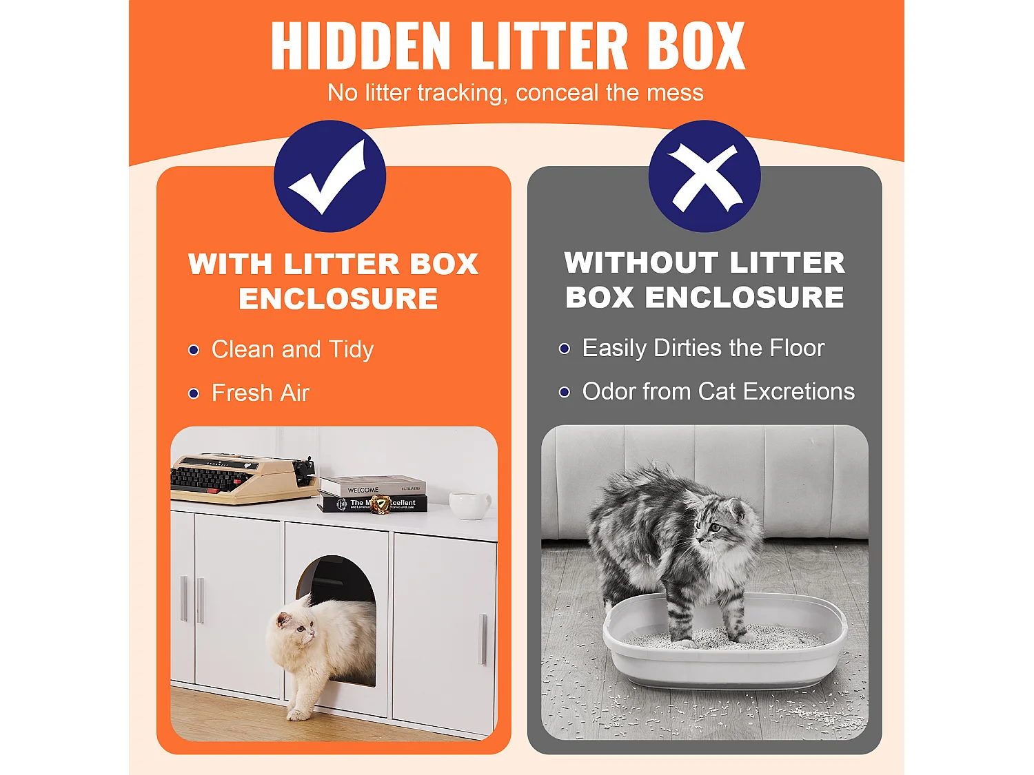 Toilette pour Chat SucceBuy , Meubles Cachés en Bois, 147cm, Blanc