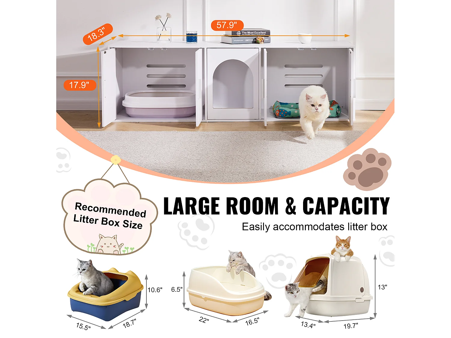 Toilette pour Chat SucceBuy , Meubles Cachés en Bois, 147cm, Blanc