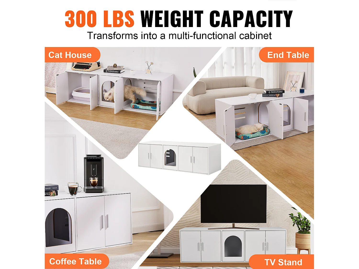 Toilette pour Chat SucceBuy , Meubles Cachés en Bois, 147cm, Blanc