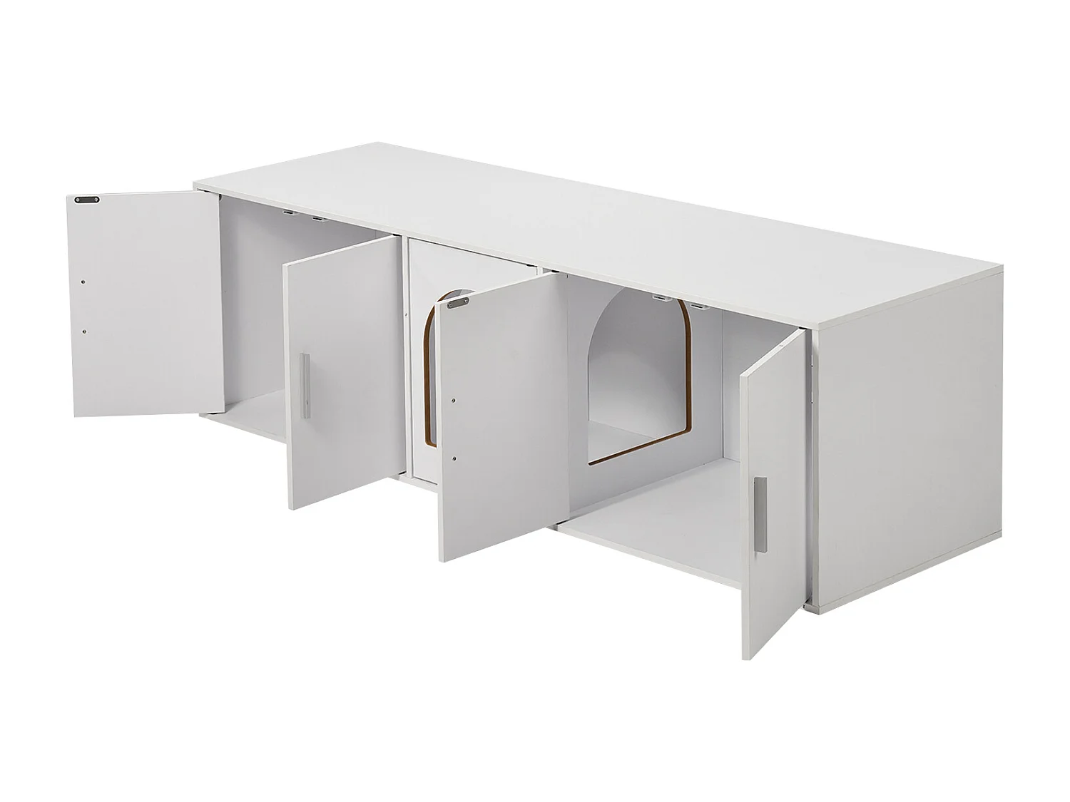 Toilette pour Chat SucceBuy , Meubles Cachés en Bois, 147cm, Blanc